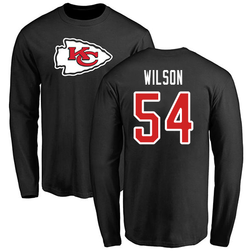 Men Kansas City Chiefs #54 Wilson Damien Black Name and Number Logo Long Sleeve NFL T Shirt